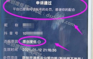 恭喜抖音原创度低代理商又成功多单，自己不要申诉，容易失败