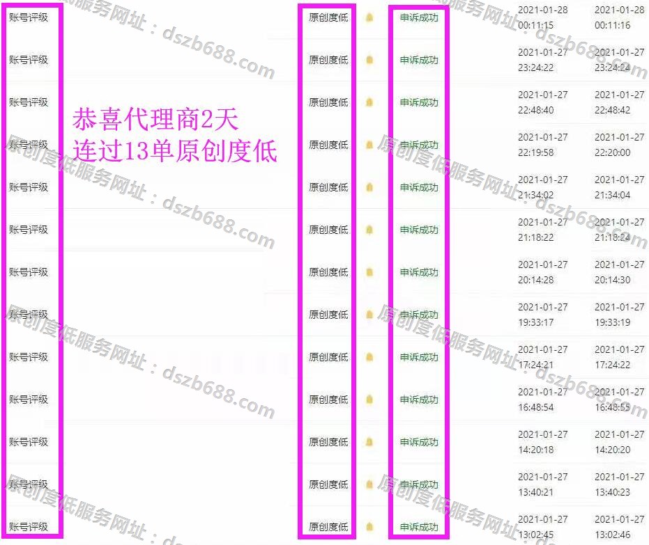 恭喜原创度低2天成功通过13单