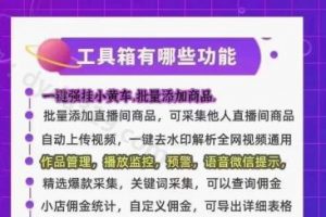 抖音工具箱，视频强制挂小黄车橱窗，带货达人小店无货源批量操作，第3方软件平台02、描述